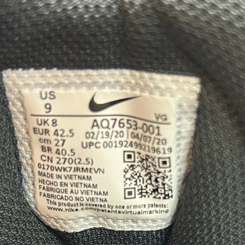 Nike Alpha Menace 2 Shark Black White Men's - AQ7653-001/ 2020 US Size 9 - Picture 9 of 9